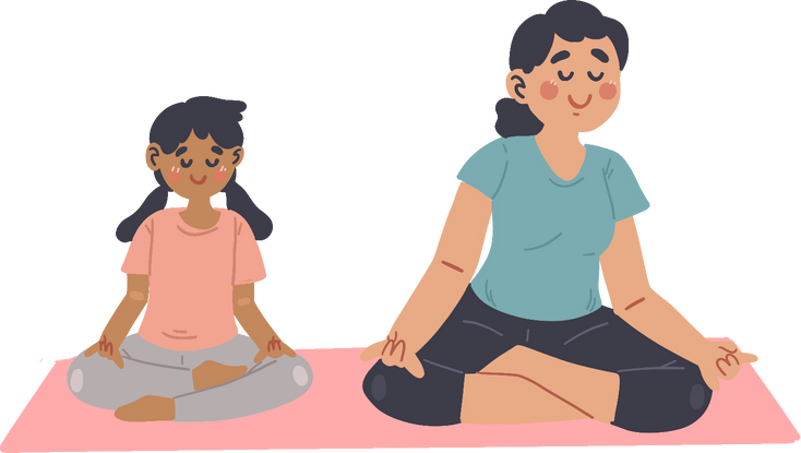 Clean Cartoon Mother and Daughter Yoga